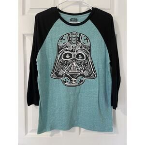 Star Wars Women’s Size M Shirt Darth Vader Floral Teal Black Elbow Sleeve
